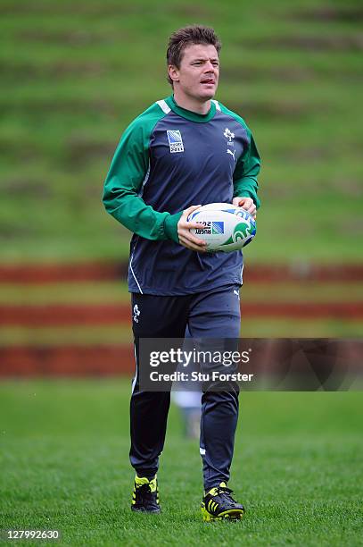 Brian O'Driscoll of Ireland in action during an Ireland IRB Rugby World Cup 2011 training session at Rugby League Park on October 5, 2011 in...