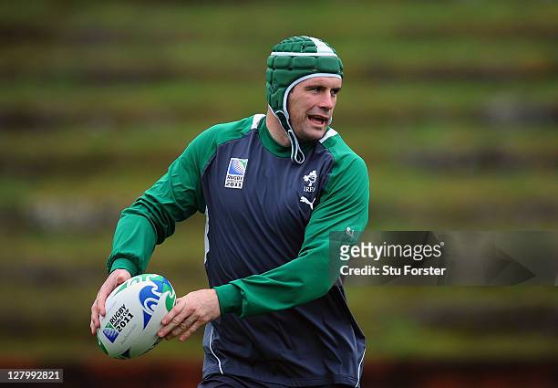 Shane Jennings of Ireland looks to pass the ball during an Ireland IRB Rugby World Cup 2011 training session at Rugby League Park on October 5, 2011...