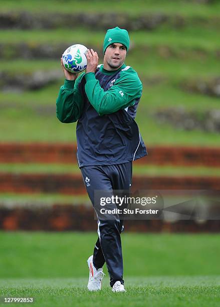 Conor Murray of Ireland looks to pass the ball during an Ireland IRB Rugby World Cup 2011 training session at Rugby League Park on October 5, 2011 in...