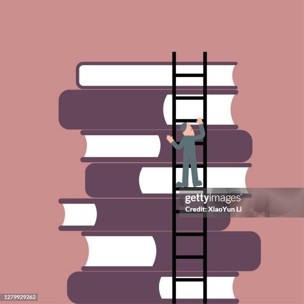 a man climbed up the books using a ladder. - bounce vector stock illustrations