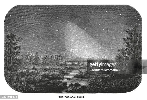 old engraved illustration of astronomy, the zodiacal light - zodiacal light stock pictures, royalty-free photos & images