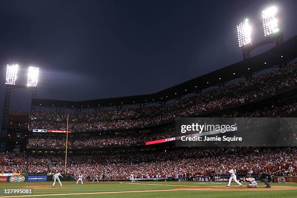 General view of Game Three of the National League Division Series between the Philadelphia Phillies and the St. Louis Cardinals at Busch Stadium on...
