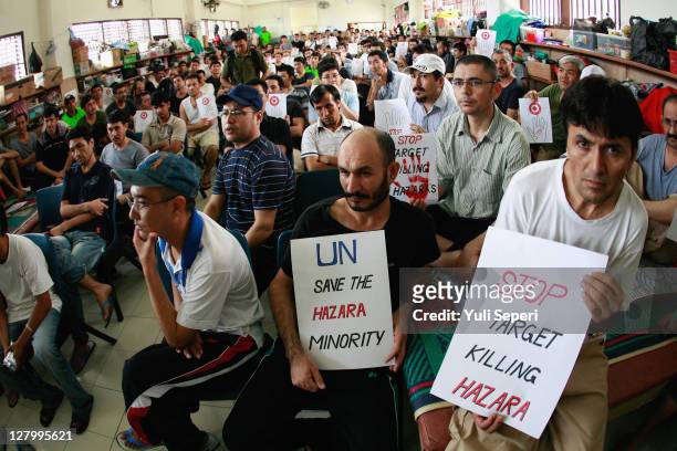 Hundreds of ethnic Hazara refugees protest against the persecution and target killings of Hazaras in Pakistan at the House Immigration Detention...