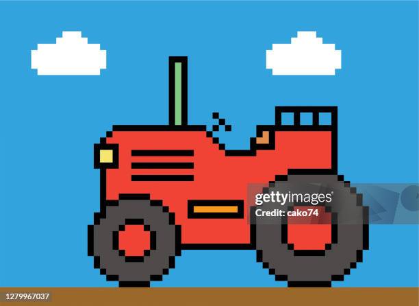 tractor pixel illustration - open field stock illustrations