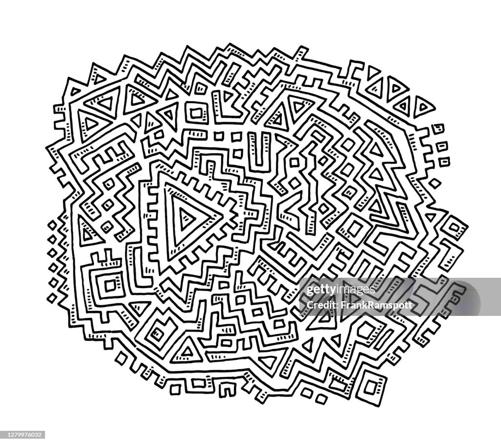 Abstract Aztec Pattern Drawing