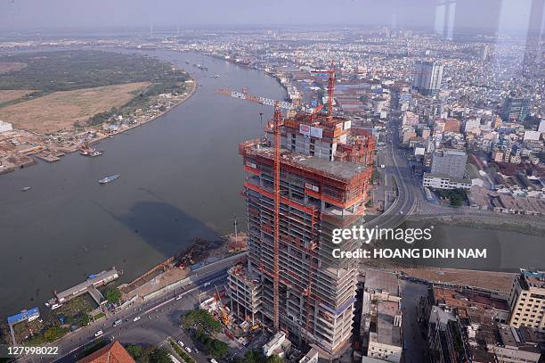 Vietnam-economy-property,FEATURE by Ian TIMBERLAKE This picture taken on April 12, 2011 shows an aerial view of a central part of Ho Chi Minh city...
