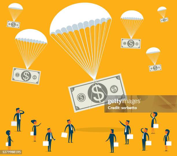 illustrazioni stock, clip art, cartoni animati e icone di tendenza di soldi che cadono nei paracadute - sponsor