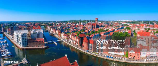 aerial view of gdansk old town with motlawa river in poland - gdansk stock pictures, royalty-free photos & images