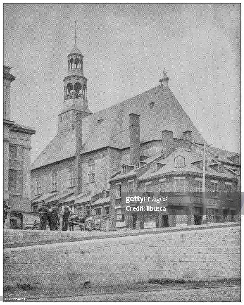 Antique black and white photograph of Montreal, Canada: Bonsecours Church