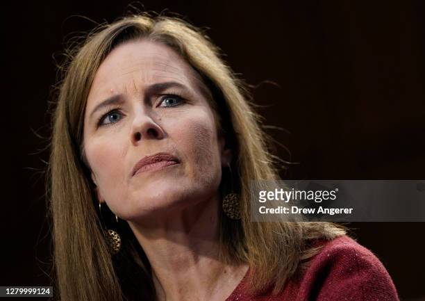 Supreme Court nominee Judge Amy Coney Barrett participates in the second day of her Senate Judiciary committee confirmation hearing on Capitol Hill...