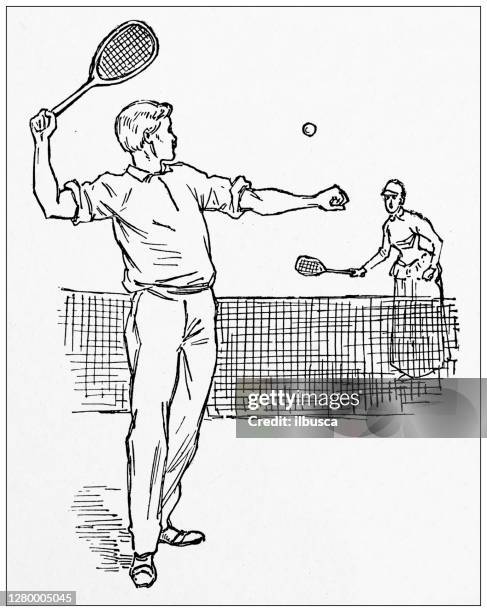 antique illustration of montreal, canada: tennis - vintage tennis player stock illustrations