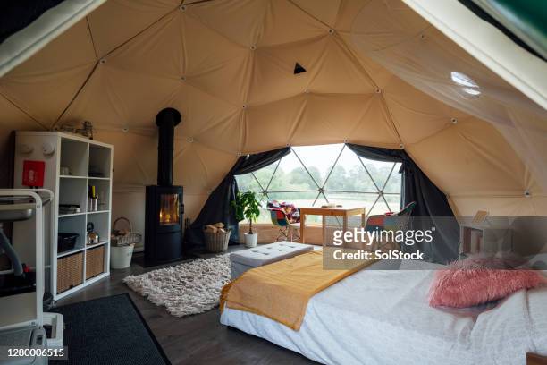 glamping interior - inside of tent stock pictures, royalty-free photos & images