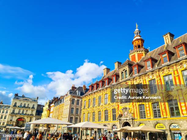 the grand place in lille - general de gaulle square - lille cafe stock pictures, royalty-free photos & images