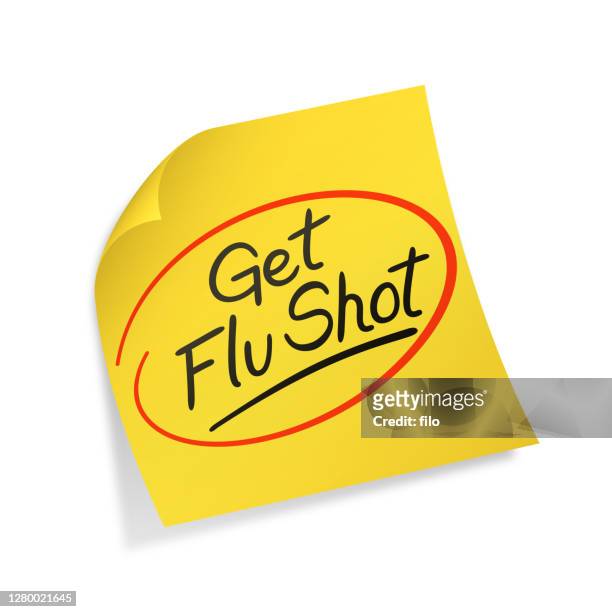 ilustraciones, imágenes clip art, dibujos animados e iconos de stock de nota de recordatorio de vacuna contra la gripe - resfriado y gripe