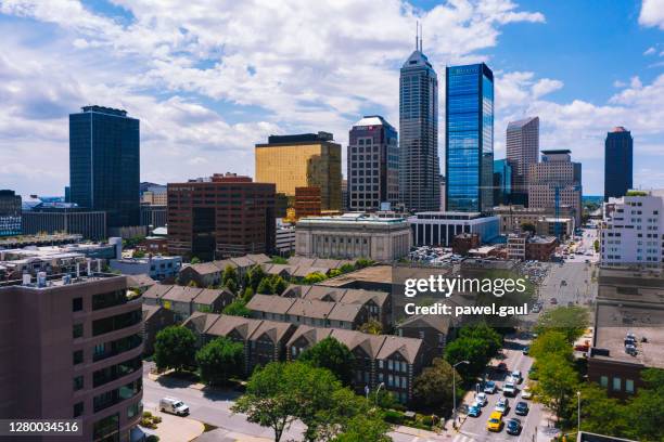 aerial view of indianapolis downtown indiana - indianapolis aerial stock pictures, royalty-free photos & images