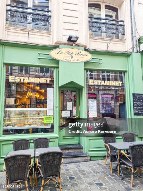 estaminet, typical restaurant in lille, north of france. - lille cafe stock pictures, royalty-free photos & images