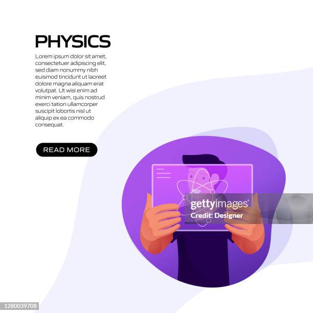 physics related vector illustration for landing page template, website banner, advertisement and marketing material, online advertising, business presentation etc. - science technology engineering art math stock illustrations