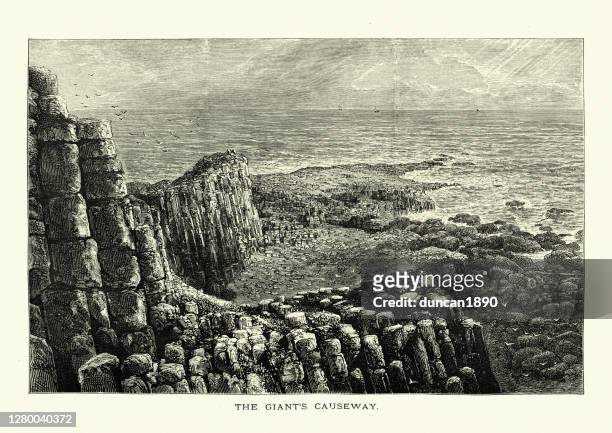 giant es causeway, basaltsäule, nordirland, 19. jahrhundert - basalt stock-grafiken, -clipart, -cartoons und -symbole