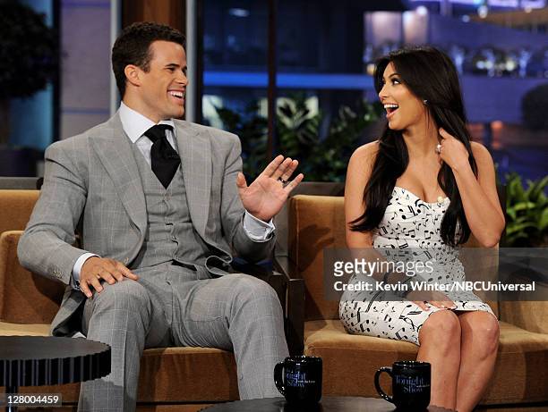 Player Kris Humphries and his wife reality TV personality Kim Kardashian appear on the Tonight Show With Jay Leno at NBC Studios on October 4, 2011...