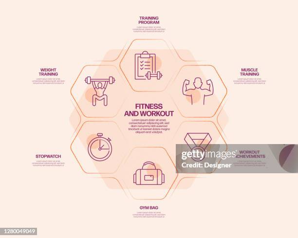 fitness and workout related process infographic template. process timeline chart. workflow layout with linear icons - runner stretching stock illustrations
