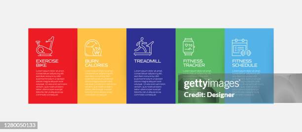 fitness and workout related process infographic template. process timeline chart. workflow layout with linear icons - runner stretching stock illustrations