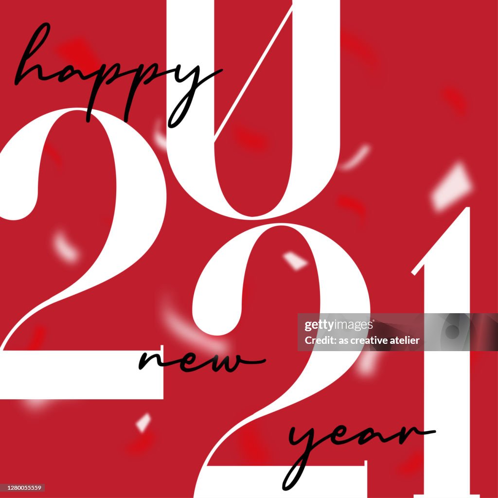 Happy New Year 2021 text design. Set of cover of business diary for 2021 with wishes colored, red and white. Brochure design template, card, banner.