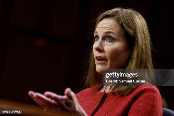 Supreme Court nominee Judge Amy Coney Barrett testifies before the Senate Judiciary Committee on the second day of her Supreme Court confirmation...