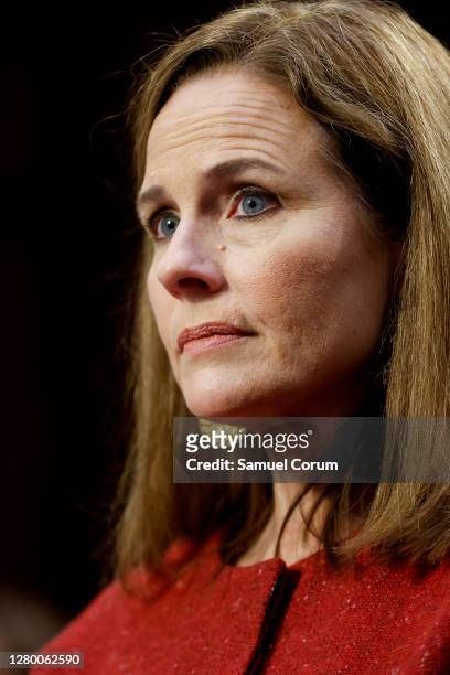 Supreme Court nominee Judge Amy Coney Barrett testifies before the Senate Judiciary Committee on the second day of her Supreme Court confirmation...