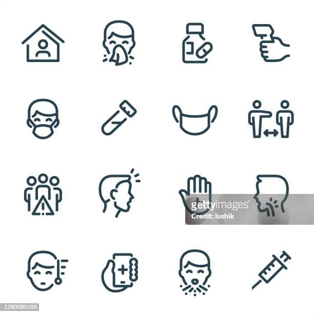 viral infection - pixel perfect unicolor line icons - sneezing stock illustrations