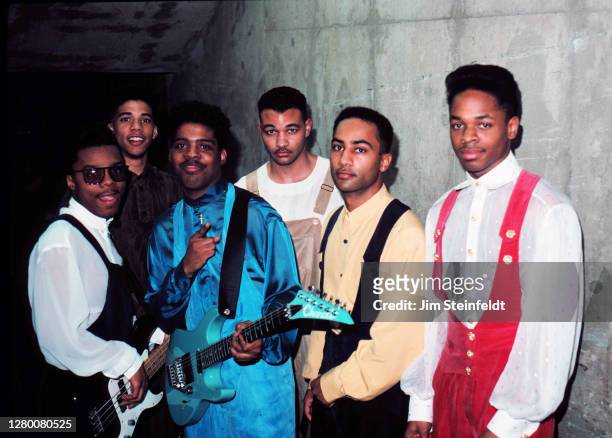 Band Mint Condition pose for a photo at the KDWB radio party at Rupert's nightclub in Minneapolis, Minnesota on March 27, 1991.