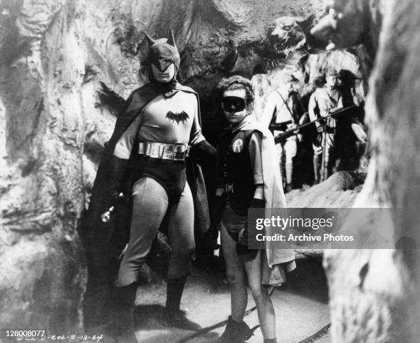 Lewis Wilson as Batman and Douglas Croft as Robin in a scene from the film 'Batman', 1943.
