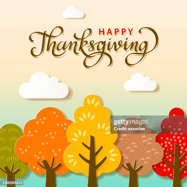 thanksgiving autumn trees - thanksgiving 2020 stock illustrations