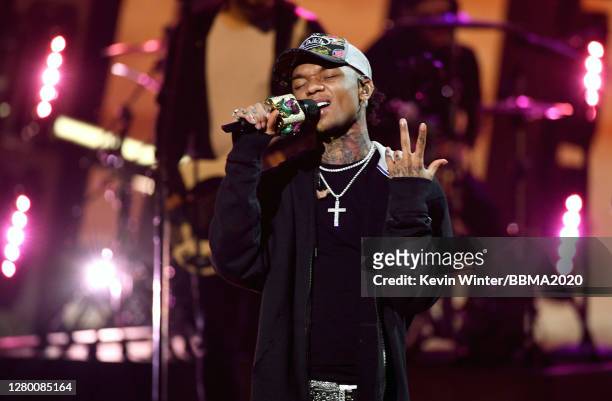 In this image released on October 13, Swae Lee rehearses at the 2020 Billboard Music Awards, broadcast on October 14, 2020 at the Dolby Theatre in...