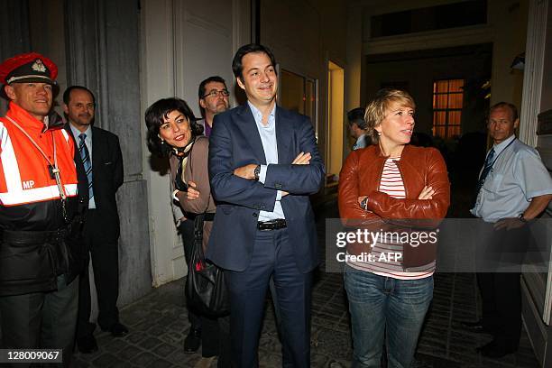 Former CDH chairwoman and negotiator Joelle Milquet, Groen!, chairman Wouter Van Besien, Open Vld chairman Alexander De Croo and Sp.a negotiator...