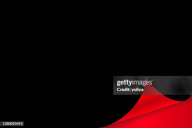 realistic black color sheet of paper with red color curled corner - peeled stock illustrations