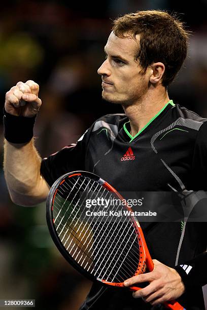 Andy Murray of Great Britain in action in his match against Marcos Baghdatis of Cyprus during the day three of the Rakuten Open at Ariake Colosseum...