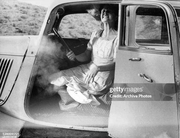 Faye Dunaway being shot in a scene from the film 'Bonnie And Clyde', 1967.