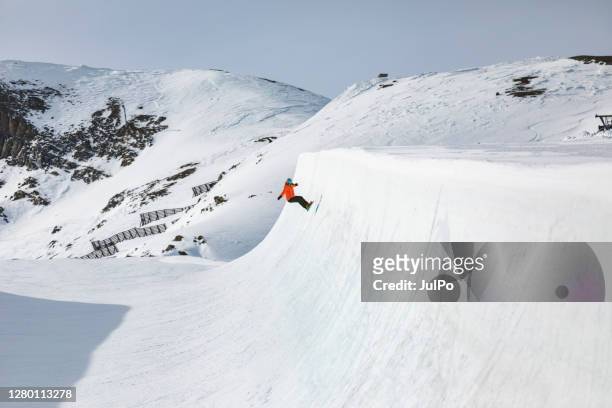 winter holidays in ski resort - half pipe stock pictures, royalty-free photos & images