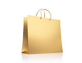 Blank golden paper bag with handle mockup