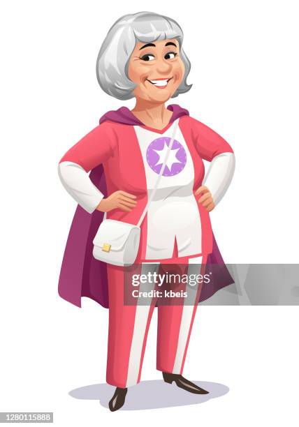 senior super-heroine - superman costume white background stock illustrations