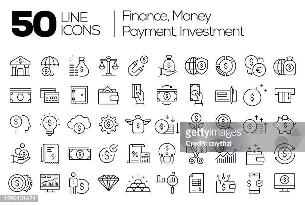 illustrazioni stock, clip art, cartoni animati e icone di tendenza di finanza, denaro, pagamento, concetti di investimento icone di linea moderna - piano finanziario