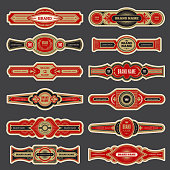 Cigar labels. Colorful vintage banded badges for cigar branding vector set
