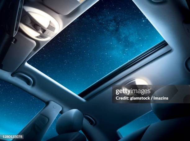 milky way above sun roof - car sunroof stockfoto's en -beelden