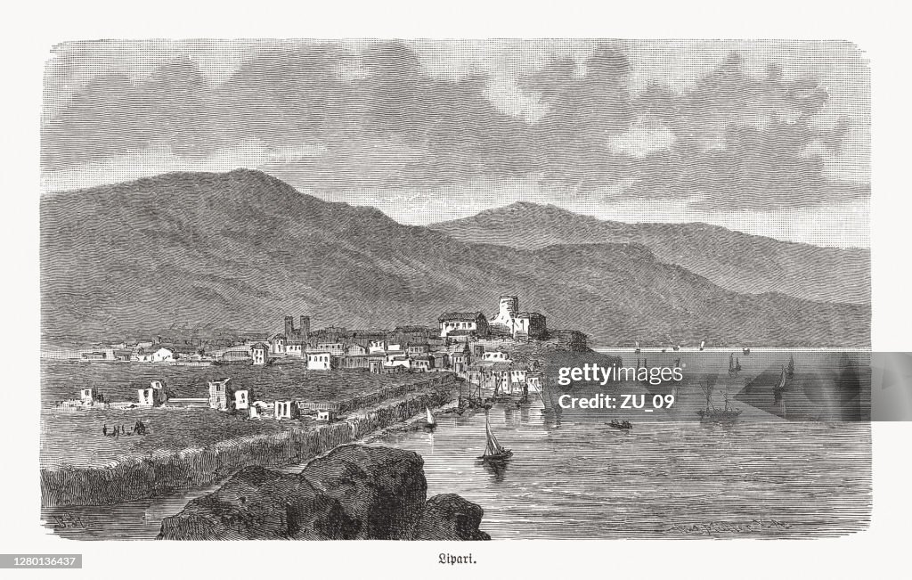 Lipari, Eoliska öarna, Tyrrenska havet, Italien, trägravyr, publicerad 1893