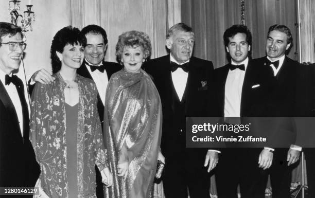 American actress and comedian Lucille Ball and her family attend the 1984 Carousel of Hope Ball, held at Currigan Hall in Denver, Colorado, United...