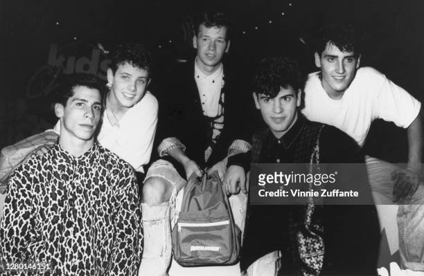 American boy band New Kids on the Block attend the 1989 Nickelodeon Kids' Choice Awards, held at Universal Studios Hollywood in Los Angeles,...
