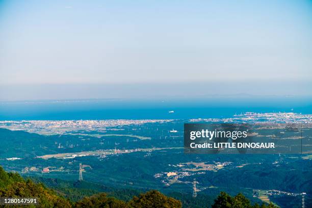 overlooking ise plain and bay from the top of aoyama highland - ise mie stock pictures, royalty-free photos & images