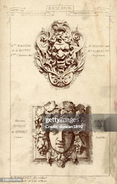 architecture, architectural cravings, mascaron, ornamental face - gargoyle stock illustrations
