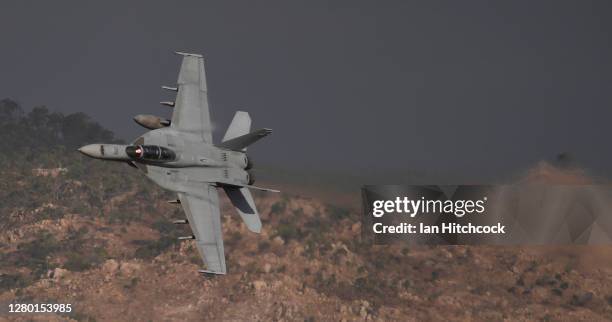 Super Hornet conducts a 'show of force' as part of Exercise Nigrum Pugio on October 14, 2020 in Townsville, Australia. Exercise Nigrum Pugio 20-2 is...