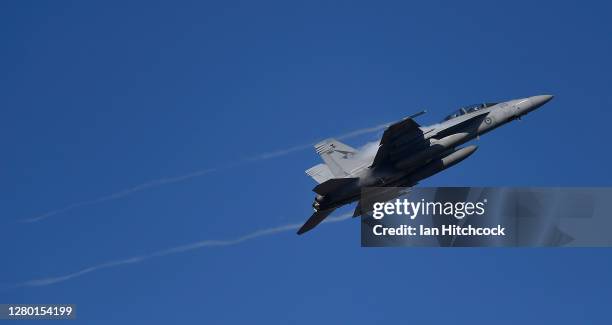 Super Hornet pulls up from a strafing run as part of Exercise Nigrum Pugio on October 14, 2020 in Townsville, Australia. Exercise Nigrum Pugio 20-2...